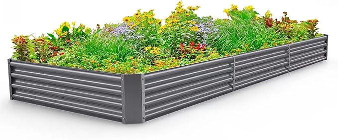 Land Guard 12×4×1ft Galvanized Raised Garden Bed Kit for Vegetables, Galvanized Super Large Metal Planter Raised Garden Boxes Outdoor(359 Gallon Capacity（Grey）…