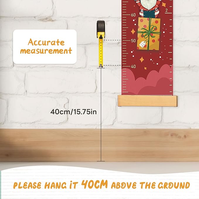 Personalized Name Growth Chart Wall Decor for Kids – Canvas Removable Height Chart Measuring Ruler 59" x 7.9" （Santa Claus Gifts）