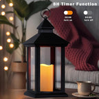 Lanterns Decorative Indoor, 2 Pack Black Outdoor Lantern with Timer, 14" Lantern Waterproof with Battery Operated Candle, Outdoor Hanging Lanterns for Porch, Patio, Wedding Decor