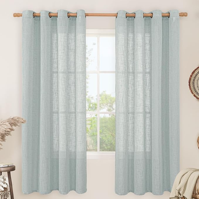LAMIT Linen Blended Curtains 72 inch for Bedroom, Linen Textured Light Filtering Drapes Bronze Grommet Boho Neutral Panels for Farmhouse/Living Room, 2 Panels, 52 x 72 Inch, Greyish Blue