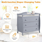 Costzon 3-Drawer Changing Table, Infant Diaper Changing Station with Drawers, Safety Rails & Strap, Baby Changing Table Dresser for Nursery, Easy Assembly (Gray)