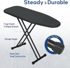 Ironing Board 43x13 with Iron Rest, RAINHOL Compact Iron Board Full Size with Thick Cover and Pad, Easy Storage Hanger with Heat-Resistant Silicone Pad, Space Saving and Height Adjustable, Black