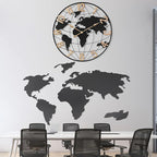 36 Inch Extra Giant Oversized Black Metal Wall Clock,Large Modern Decorative Silent World Map Wall Clock with Vintage Gold Arabic Numeral for Living Room,Entrance Fireplace,Dining Room Decor