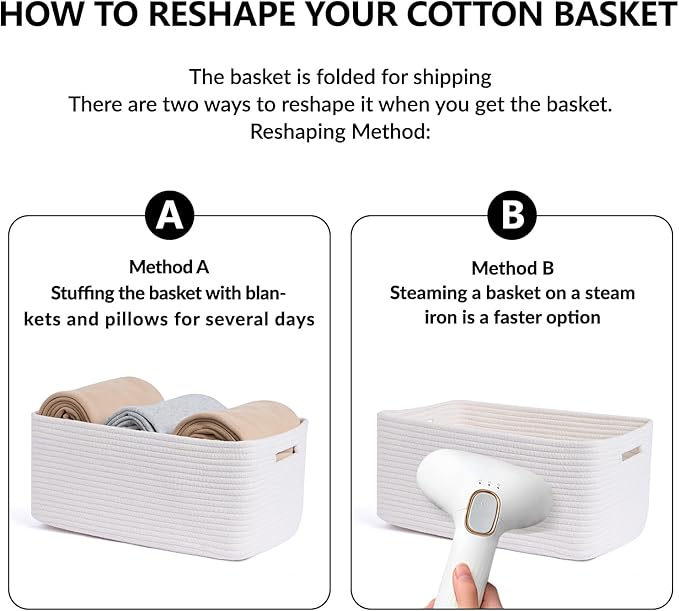 Large Storage Baskets for Shelves, Closet Organizers Bins for Clothes Blanket Towels, Baby Nursery, Toy Baskets Box, Woven Rope Baskets, 17 x 13 x 7.5”, 2 Packs Off White