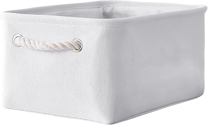TheWarmHome Decorative Basket for Organizing - Medium-1Pack 13.8L*9.8W*6.7H Rectangular Fabric Storage Bin Organizer Basket with Handles for Clothes (White)