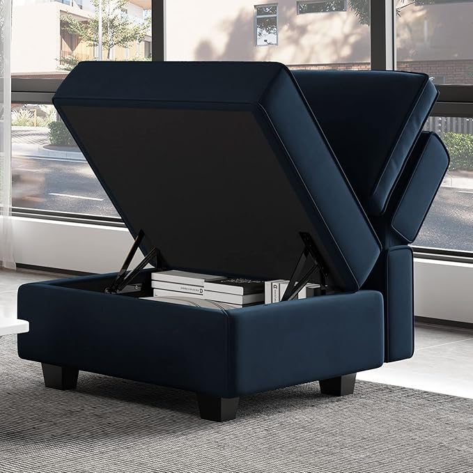 Belffin Modular Sofa Middle Module with Storage Accent Armless Chair for Modular Sectional Sofa Couch Velvet Blue