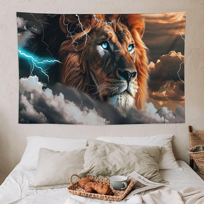 Lion Tapestry Lion Tapestries Christian Fabric Wall Hanging Aesthetic Space Indoor Outdoor Wall Art Tablecloth Bedspread for Bedroom Dormitory Living Room Home Decor 40"x60"