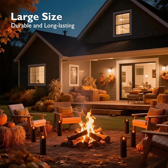 Homemory 4"x12" Black Flameless Candles, Halloween Candles, Outdoor Waterproof Flameless Candles with Remote and Timers, Gothic, Battery Operated LED Pillar Candles, Won't Melt Plastic, 2Pack