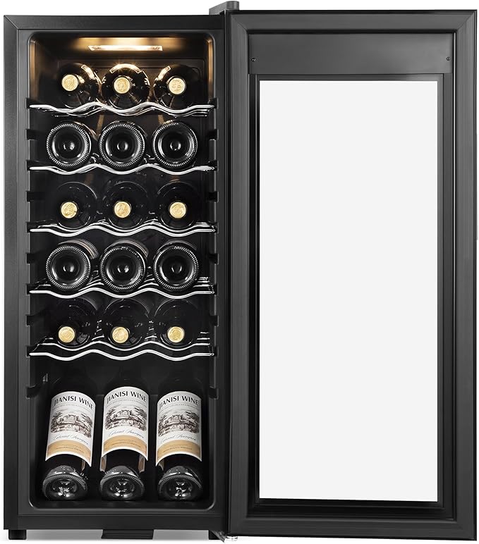 Wine Cooler Refrigerator 18 Bottles, Small Wine Fridge Mini Wine Fridge Countertop with Glass Door Wine Cellars for Red Wine, Champagne, Dry White Wine, Sparkling Wines