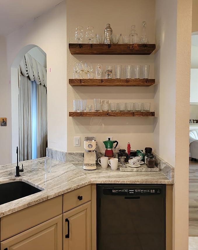 joelsantiques 42 Inch Floating Shelves for Wall - 42x9x2 in - Made of Natural Wood and Easy Install - Heavy Duty Rustic Book Shelves - Perfect for Bathroom, Kitchen, Living Room - Medium Brown