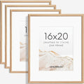 16x20 Picture Frame Set of 4 Natural Solid Oak Photo Frames with 11x14 Removable Mat Wall Hanging Large Handcrafted Frame with HD Plexiglass Wall and Tabletop Display Large Poster Frame