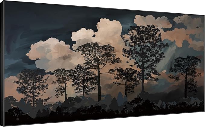 SIGNWIN 24"x46" Extra Large Framed Wall Art Silhouetted Trees at Dusk, Dramatic Forest and Cloudscape for Home Living Room Bedroom Decor (Frame Assembly Required)