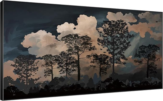 SIGNWIN 24"x46" Extra Large Framed Wall Art Silhouetted Trees at Dusk, Dramatic Forest and Cloudscape for Home Living Room Bedroom Decor (Frame Assembly Required)