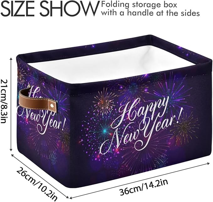 Storage Basket Happy New Year Cube Storage Bins Organizer Bag Collapsible Closet Shelf Baskets with handle for Baby Cloth Pet Toy Book 14.2×10.2×8.3 IN
