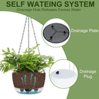 2 Packs Solar Hanging Basket Planters for Plants Outdoor, Self Watering Blue Flower Plants Pots with Solar Light Drainer for Balcony Patio Garden Outdoor Decoration