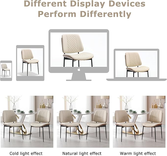 BV Dining Chairs Set of 2, PU Leather Armless Kitchen Chair in Modern Walnut Style, Mid Century Bentwood Side Chair with Metal Legs, Retro Accent Guest Chair for Kitchen Dining Room(Beige)