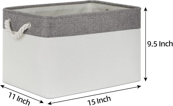 Bidtakay White Baskets with Cotton Rope Handles Decorative Storage Bins [3-pack] Fabric Bins for Organization Linen Closet Shelf Storage Baskets for Clothes Toys Towels 15 X 11 X 9.5 Inches