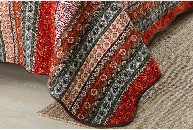 NEWLAKE Striped Classical Cotton Patchwork Bedspread Quilt Sets, Twin Size