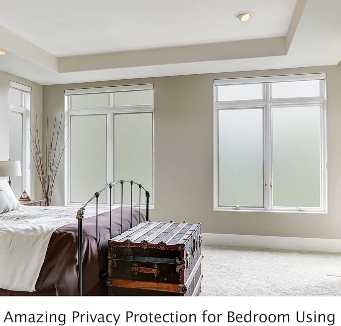 HIDBEA Frosted Window Privacy Film Heat Control UV Blocking, Static Cling Non-Adhesive Reusable Door coverings for Bathroom Home Office (White Frosted 23.6 Inch x 6.5 Feet)
