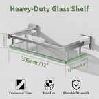Alise Glass Shelves for Bathroom Wall, Tempered Glass Bathroom Shelf Wall Mounted, Modern Space Saving Floating Shelves 12 inch, Polished Chrome