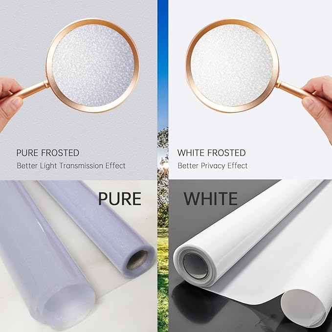Frosted Glass Window Privacy Film Decorative, Bathroom Privacy Film for Glass Windows Cover, Static Cling, Removable, Reusable, Anti-UV, Anti-Glare, Heat Blocking,Gray,29.6X196.9Inch