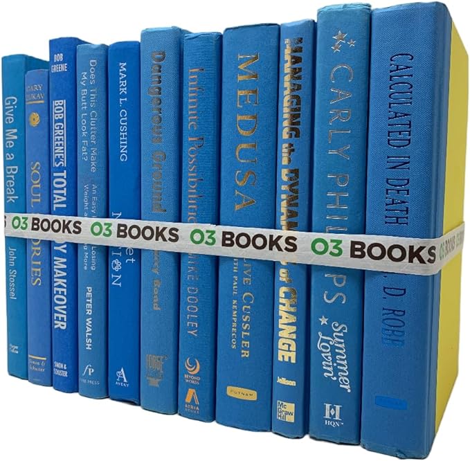Curated Decorative Books Hardcover Décor Books for Home Décor, Choose Color, Interior Design, Office, Wedding Display, Instant Library, or Staging (Light Blue, Three Feet)