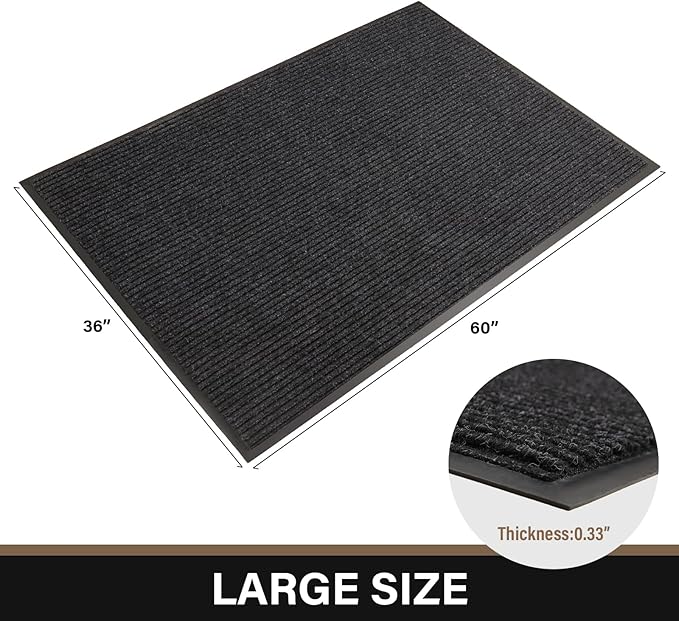 Large Front Door Mat, 60" x 36" Durable Front Doormat, Heavy Duty Large Welcome Door Matt for Home Entrance, No Slip Rubber Low Profile Door Mats for High Traffic Area
