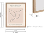 Poster Master Vintage Poster - Retro One Line Hummingbird Drawing Print - Bird Line Art - Minimal Gift for Him, Her, Animal Lover - Abstract Decor for Home, Office, 8x10 Beige Framed