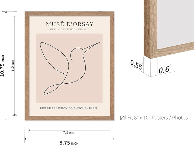 Poster Master Vintage Poster - Retro One Line Hummingbird Drawing Print - Bird Line Art - Minimal Gift for Him, Her, Animal Lover - Abstract Decor for Home, Office, 8x10 Beige Framed