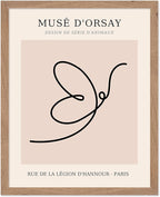 Poster Master Vintage Poster - Retro One Line Butterfly Drawing Print - Butterfly Line Art - Minimal Gift for Him, Her, Animal Lover - Abstract Decor for Home, Office, 16x20 Beige Framed