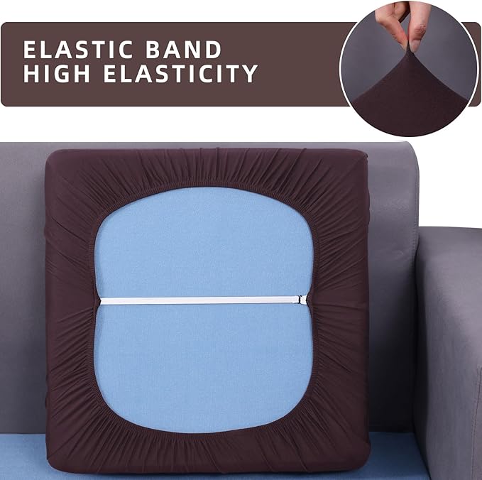 hyha Waterproof Couch Cushion Covers, Stretch Sofa Couch Seat Slipcover for Dog Washable, Non-Slip Waterproof Outdoor Cushion Covers for Patio Furniture Replacement (1 Piece for Large, Chocolate)