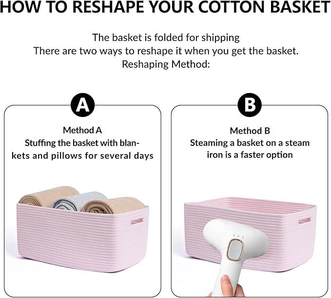 Large Storage Baskets for Organizing, Closet Shelf Baskets for Clothes Blanket Towels, Baby Nursery, Toy Bins Box, Woven Rope Baskets, 17 x 13 x 7.5”, 4 Packs Light Pink