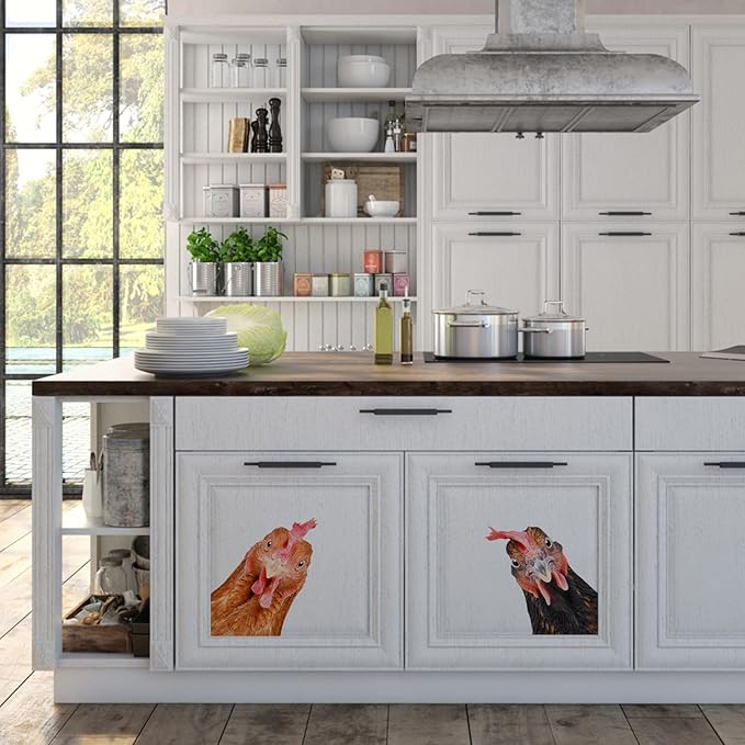 Funny Chicken Wall Decals - Peel & Stick - 2 Hens Head Window Cling - Cute Chicken Window Stickers - Gift Decal