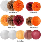 Brown Burgundy-Orange Party-Decorations Paper-Flowers Lanterns - 15PCS Fall Boho Tissue Pom Poms Streamers,Baby Bridal Shower Rustic Wedding Neutral Birthday Coffee Halloween ThanksgivingDecor Hugfond