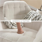 Modern Sherpa Accent Chair with Ottoman Set of 2, Fluffy Upholstered Lounge Chair with Footrest, Comfy Living Room Side Boucle Armchair for Small Space Bedroom, White
