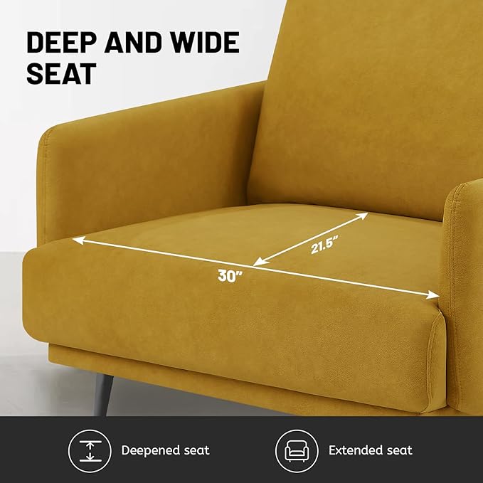 Oversized Accent Chair Set of 2 for Living Room Chairs Reading Arm Chair Comfy Modern Single Sofa Side Chairs with Metal Legs & Soft Cushion for Bedroom, Balcony,Waiting Room (Velvet, Amber Yellow)