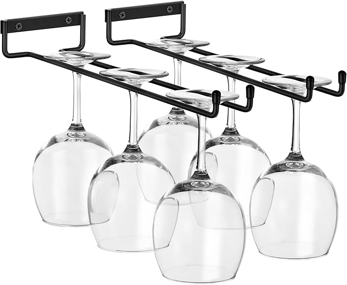 Sorbus Wine Glass Holder - 12 Inch Wall Mounted Wine Glass Rack for Under Cabinet Organization and Storage - Kitchen Shelves for Home Bar Holds Up to 4 Stemware Wine Glasses Each, 8 Total (2 Pack)