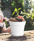 homenote Plant Pots,6 Inch Flower Pots for Plants Plastic Planters for Indoor with Multiple Drainage Holes and Trays, for All Home Garden Flowers Succulents,Outdoor(White&Red,16 Pack)