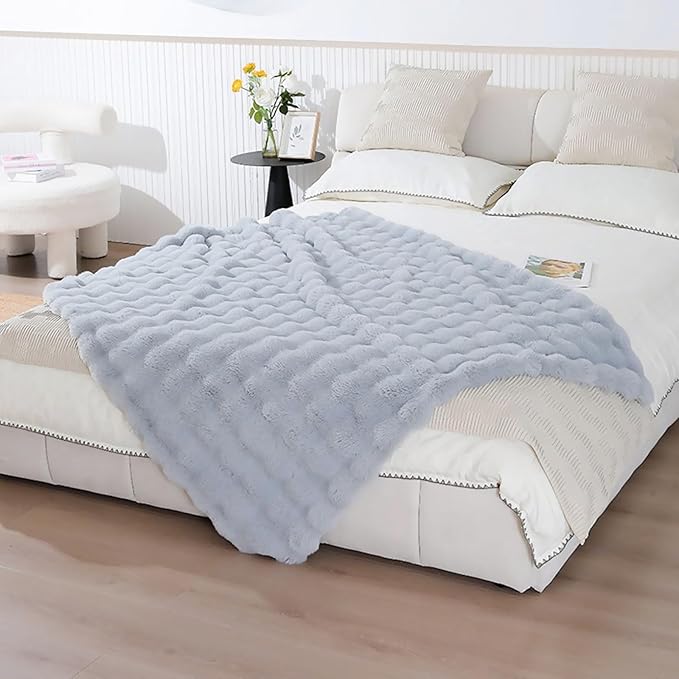 UKELER Ultra Soft Throw Blanket Grey Fluffy Blankets & Throws Faux Fur Blanket for Couch, Bed, Sofa Cozy Plush Warm Thick Velvet Blanket for Women, Men 50''x60''