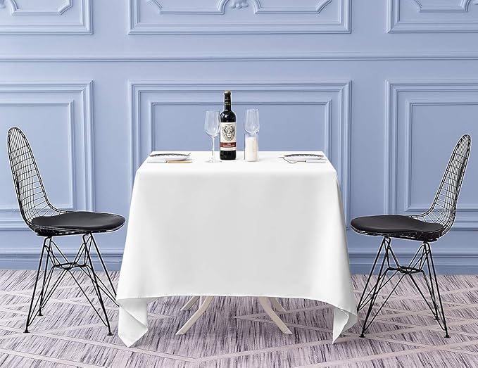 Surmente Square Tablecloth for Square or Round Tables 100% Polyester 70x70 Inch Table Cloth for Weddings, Banquets, or Restaurants (White)