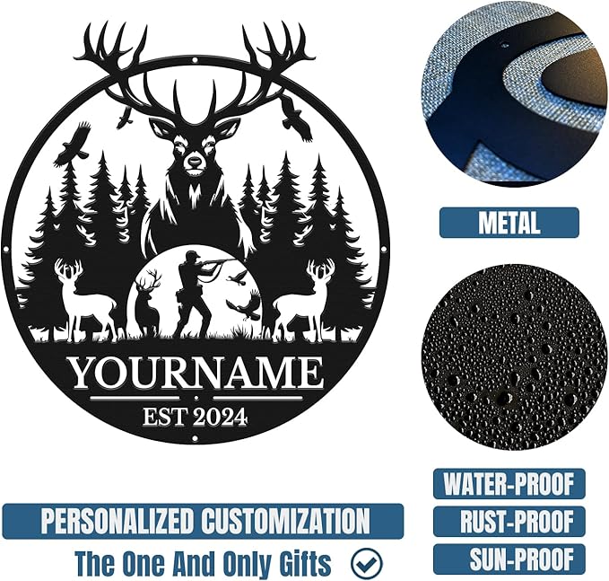 Personalized Metal Signs - Custom Shed Wall Decor, Black Deer Metal Art, Home Sign Plaques, Outdoor Decorative Signage (Style C)