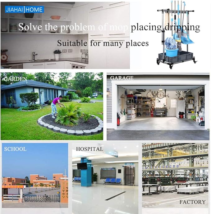 Broom And Mop Holder Put Wet Movable Floor-Mounted Mop Rack Floor Standing Cleaning Tool Cart Storage For Garden Garage Schools, Hospitals, Factories, Hotels,Property Companies