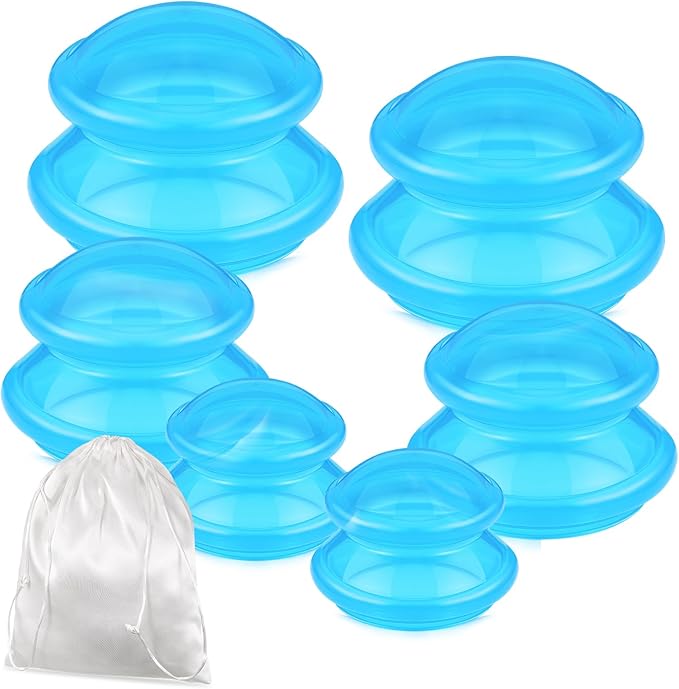 TrelaCo 6 Pcs Cupping Kit for Massage Therapy 3 Sizes Silicone Cupping Set Chinese Massage Therapy for Studio Household Cellulite Joint Pain Muscle Pain(Clear Blue)