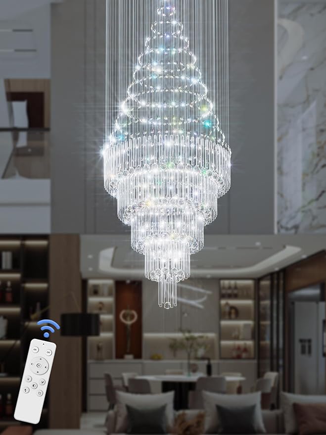 Flashing God 40''X120 High Ceiling Chandelier Crystal Raindrop Gold Chandeliers Staircase Large Chandelier Villa Entrance Foyer Pendant Light Foyer High Ceiling Light 15 GU10 Bulb Dimming
