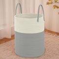 Large Woven Laundry Basket Hamper,80L Cotton Rope Storage Bin for Blankets,Toys and Clothes,Decorative Tall Nursery Hamper for Living Room,Baby Nursery,Bathroom and Bedroom,White and Grey