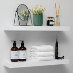 Homeforia White Floating Shelves 24 inch, High End Solid Real Wood 24inch Bathroom Floating Shelf for Wall Mounted, White Wooden 24in Floating Shelves, Heavy Duty Bracket, 24 X 6.5 X 1.75 in, Set of 2
