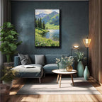 The scenery of mountain streams and green meadows is suitable for living rooms bedrooms offices landscape posters and wall paintings