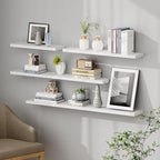 SAUMONIERES Floating Shelves 8 Inch Deep Solid Wood Wide Wall Shelf Set of 2 Wall Mounted for Bedroom Bathroom Living Room Kitchen, 24 Inch White