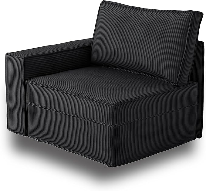 HOOOWOOO Modular Sectional Sofa Couch,Matching Free Combination Cloud Couch Left Arm Chair(Black Corduroy)