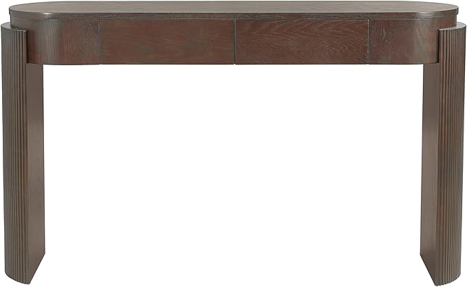55" Sofa Table with Oval Top and 2 Drawers, Entryway Console Table with Fluted Design for Hallway,Foyer,Entry and Living Room (Fully Assembled-Espresso)